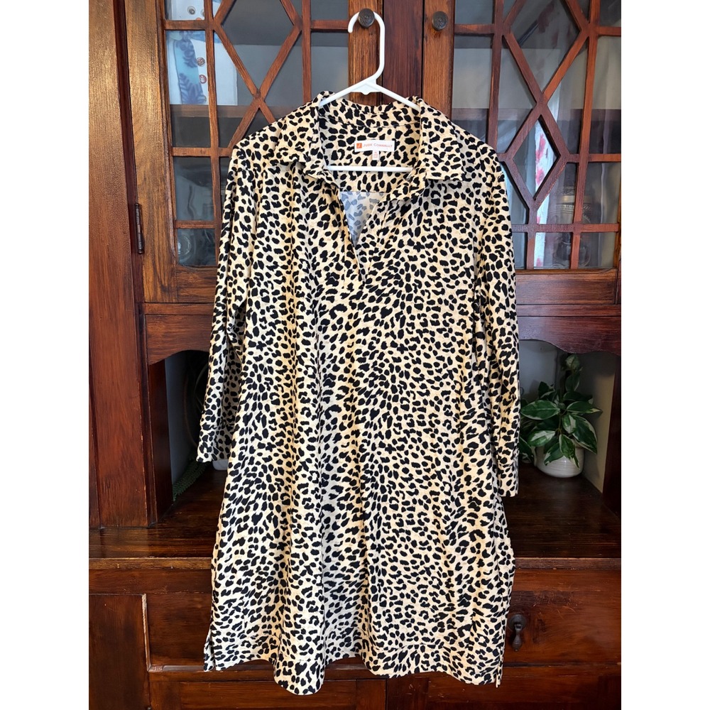 Jude Connally Finley XL Leopard Print Shift Dress 3/4 Sleeve Tan Black